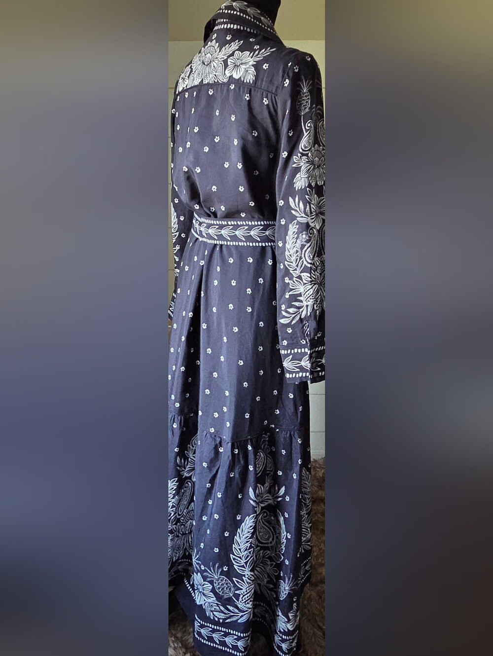 FARM Rio Black Floral Paisley Bloom Cotton Blend Maxi Dress Small Western Boho - Picture 6 of 13